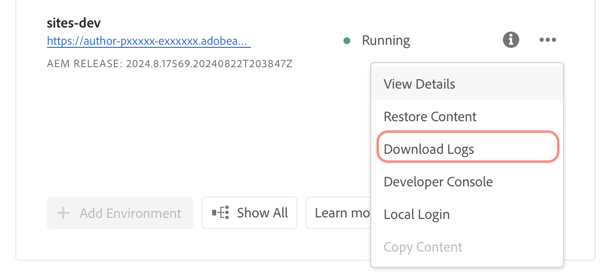 AEM Cloud Manager Download Logs