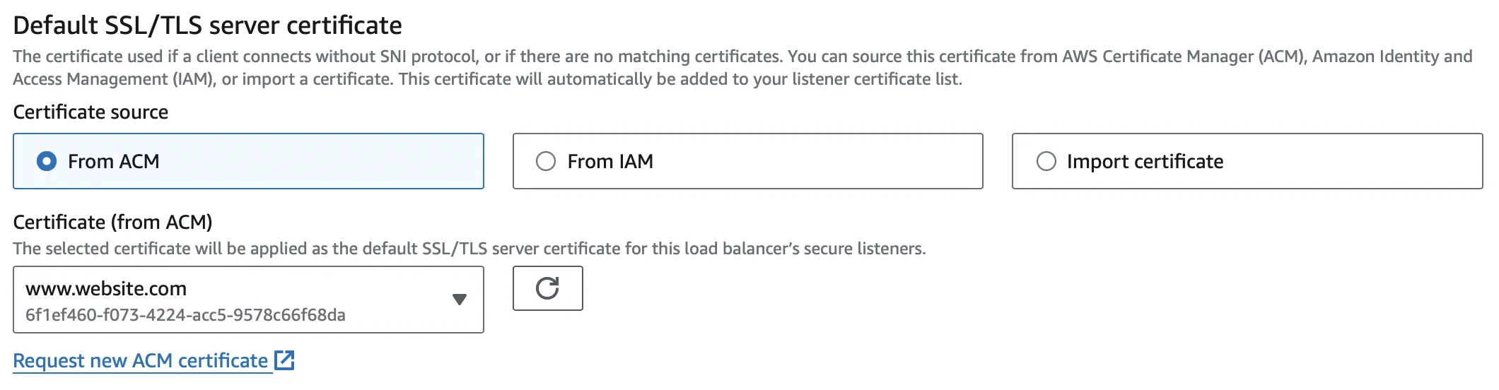 AWS Elastic Load Balancer Default Certificate Setup