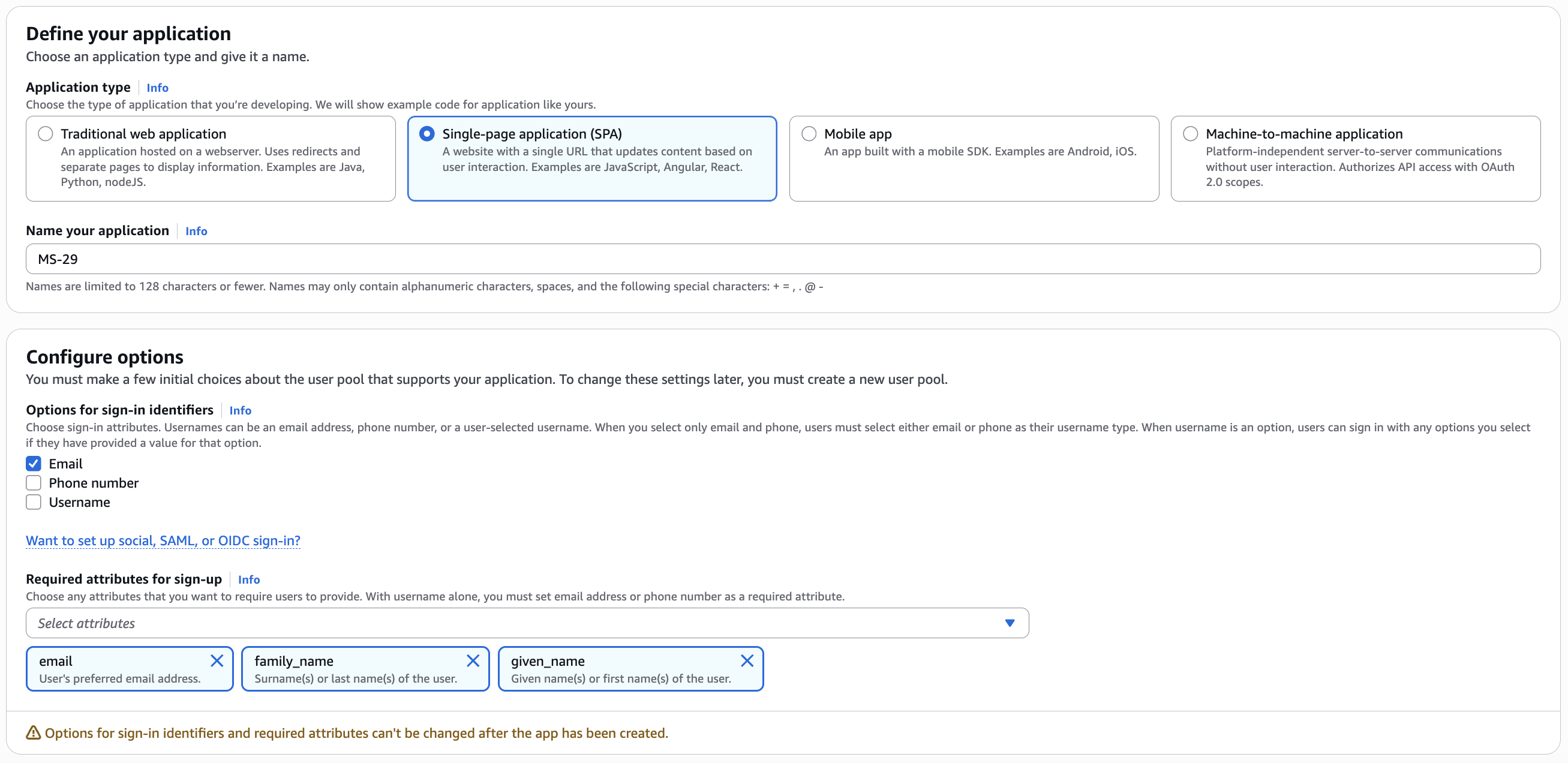 Create AWS Cognito User Pool for SPA
