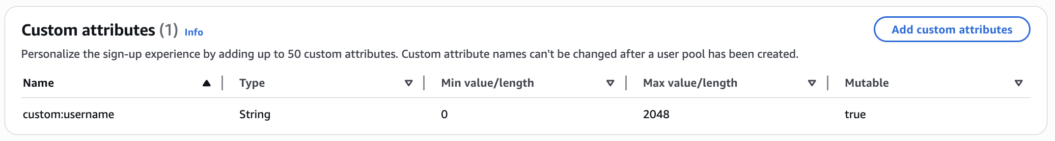Configure Custom Attributes for User Pool Sign Up