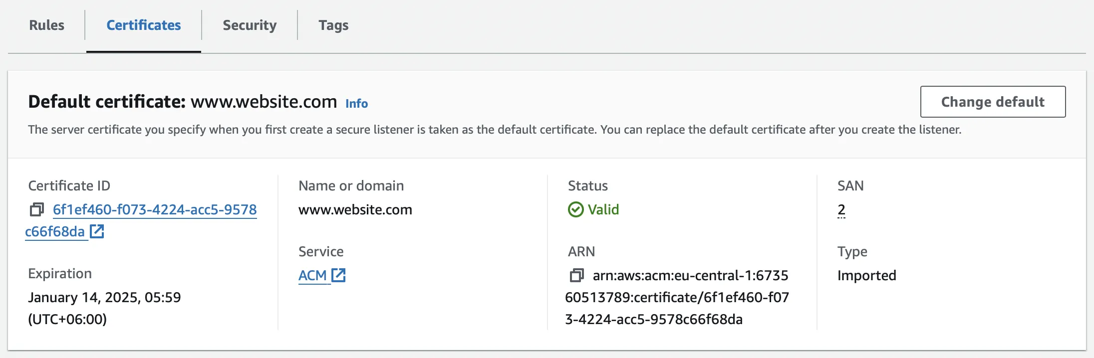 AWS ELB HTTPS Listener Certificate
