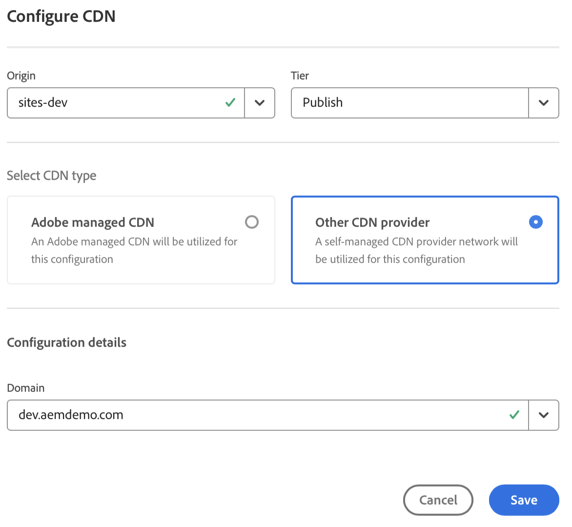 CDN Configuration for Customer Managed Certificate