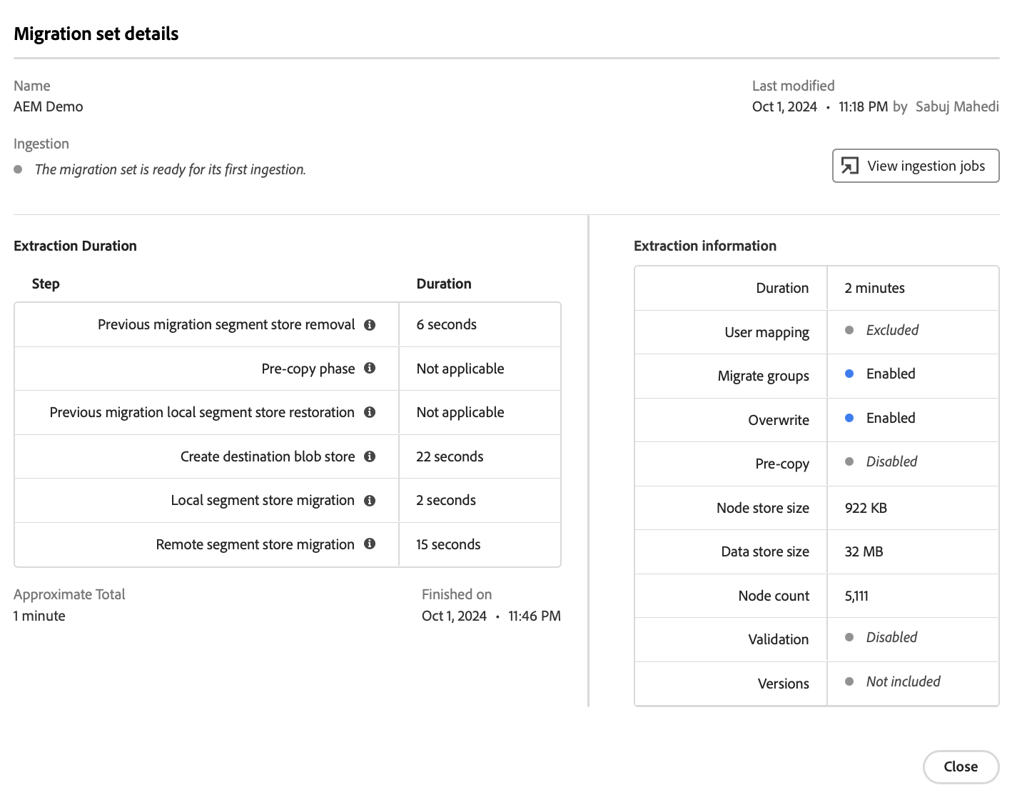 Cloud Acceleration Manager - Migration Set Details