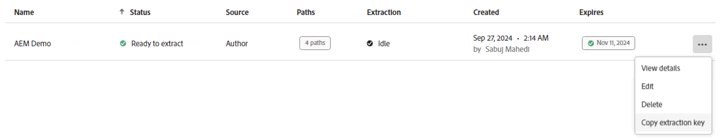 Migration Set Extraction Key