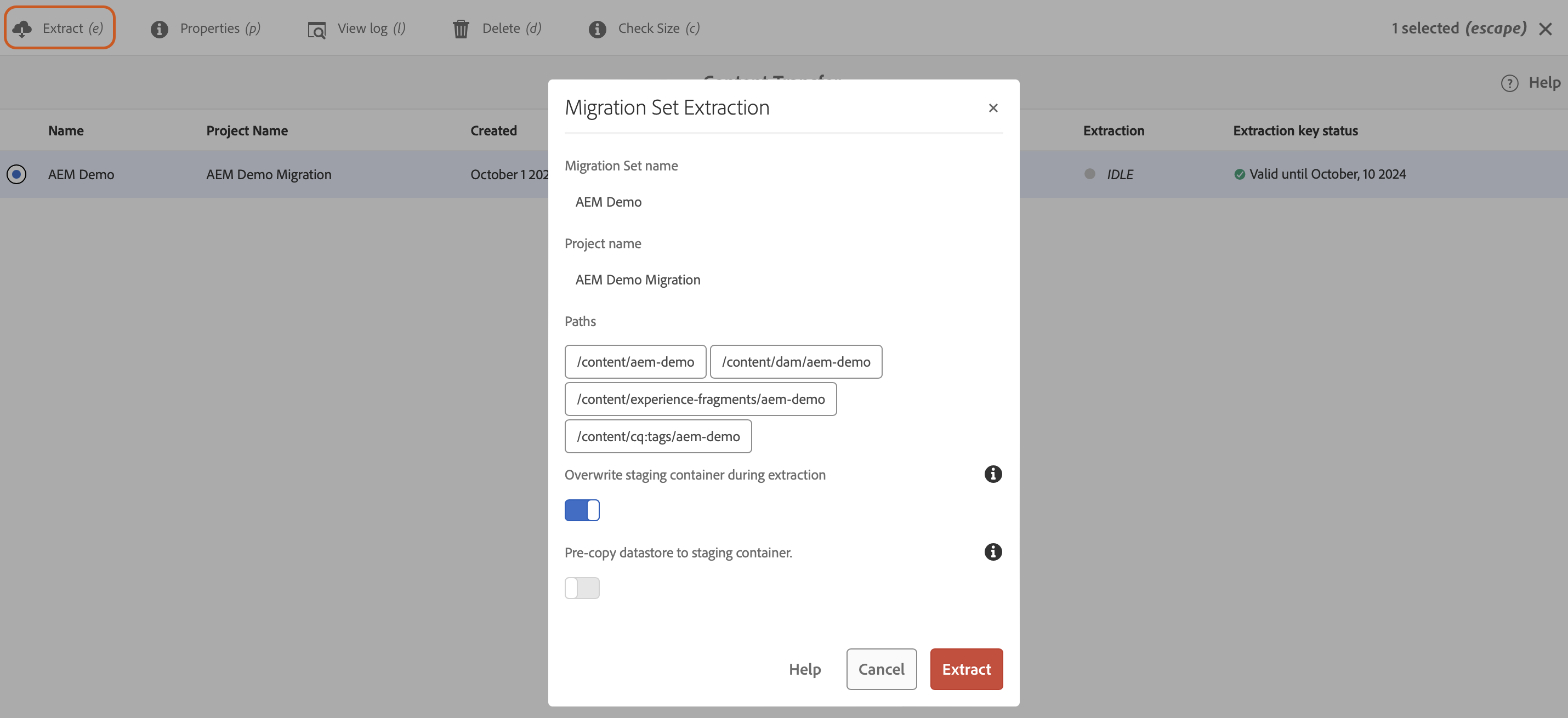 Migration Set Extraction