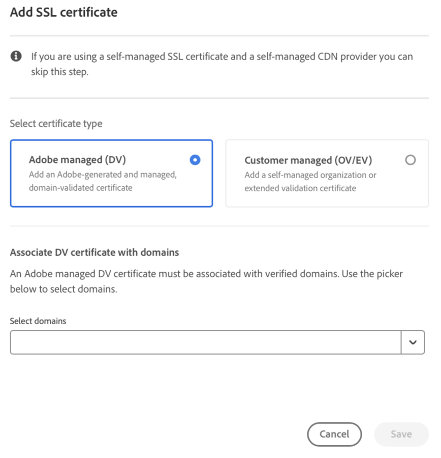 SSL Certificate for Adobe Managed Certificate